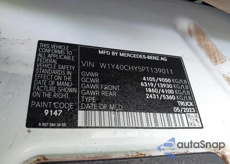 2023 Mercedes-Benz Sprinter from USA, damaged, VIN W1Y40CHY5PT139011